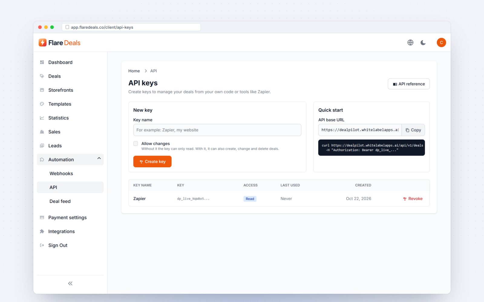 API keys with read-only access