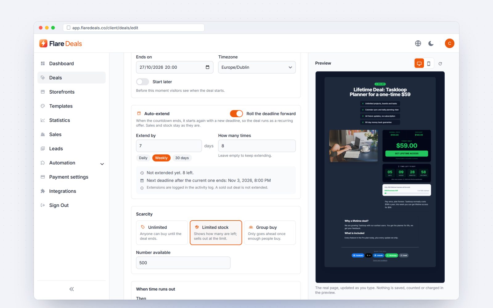 Auto-extend settings with the next deadline