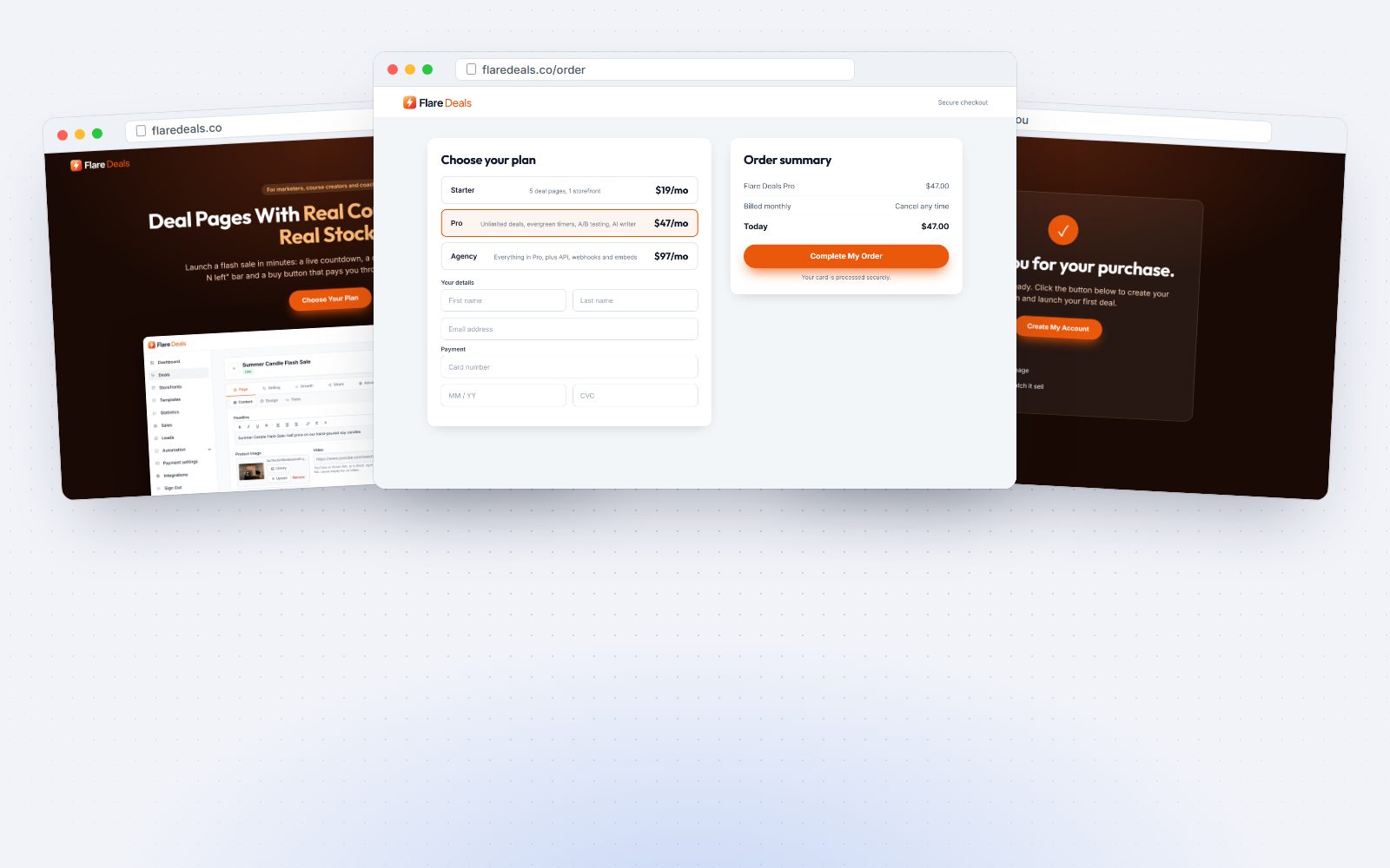 A ready-made sales page, order page and thank-you page