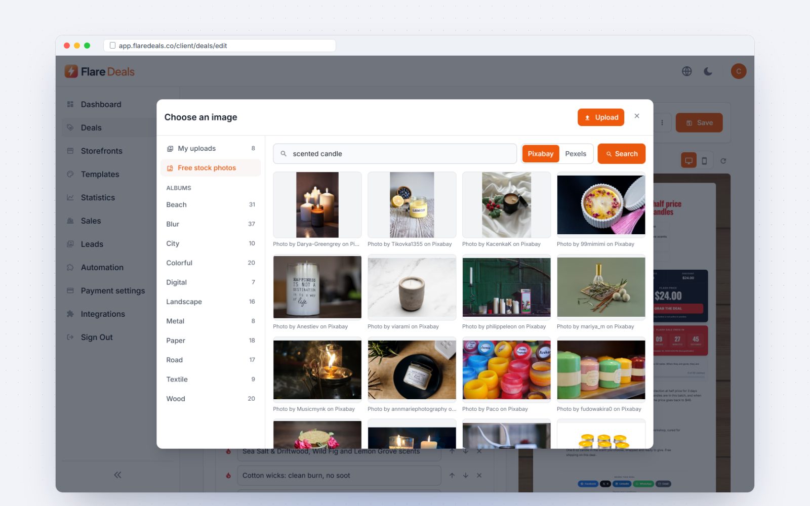 Free stock photo search in the image picker
