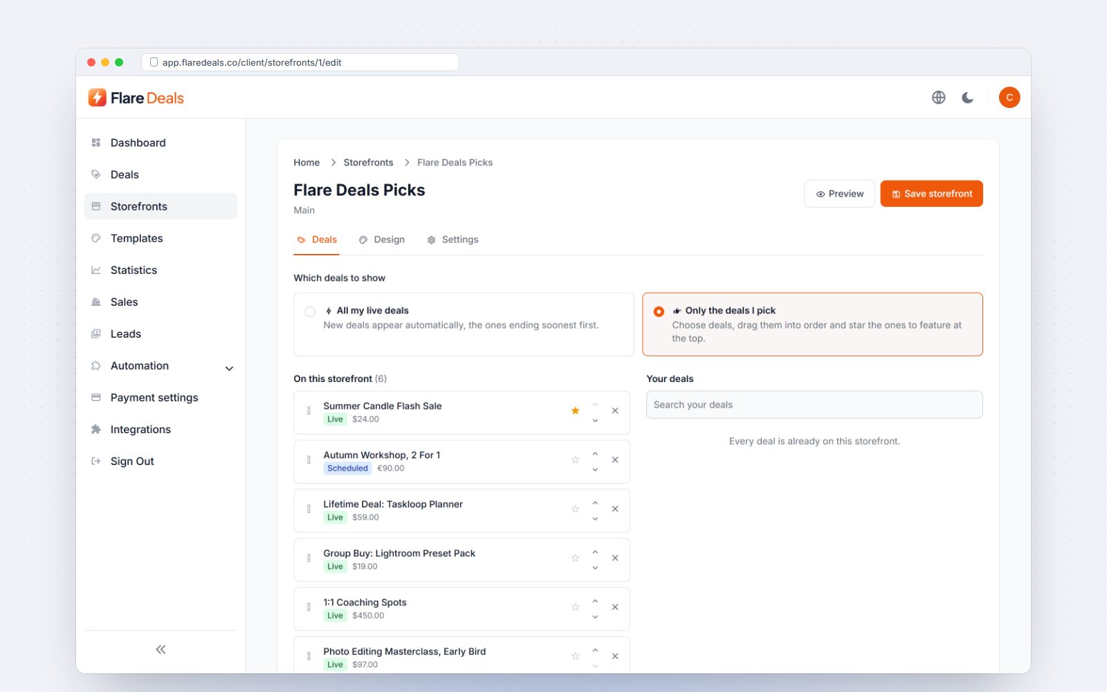The storefront editor with hand-picked deals