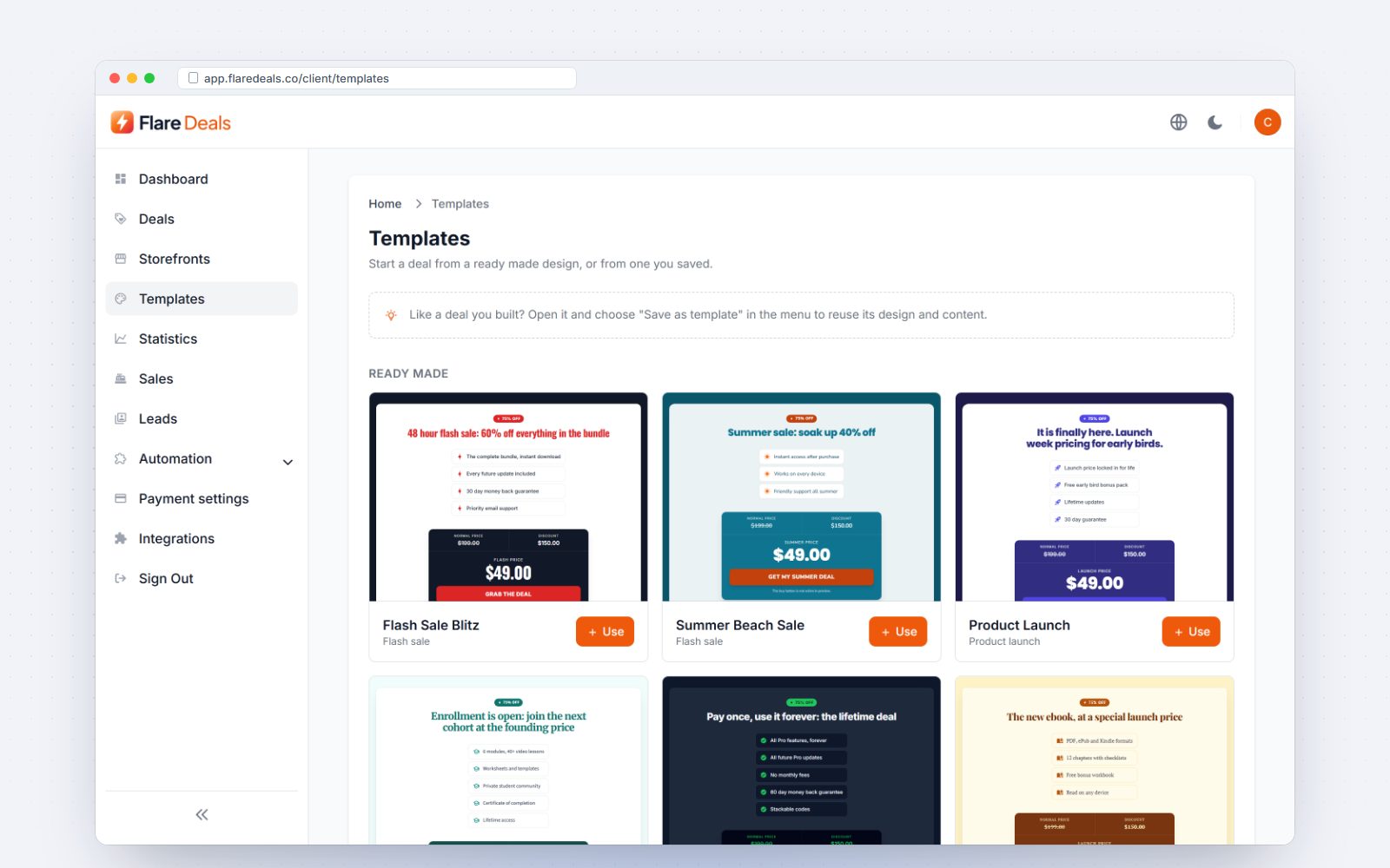 The starter template gallery