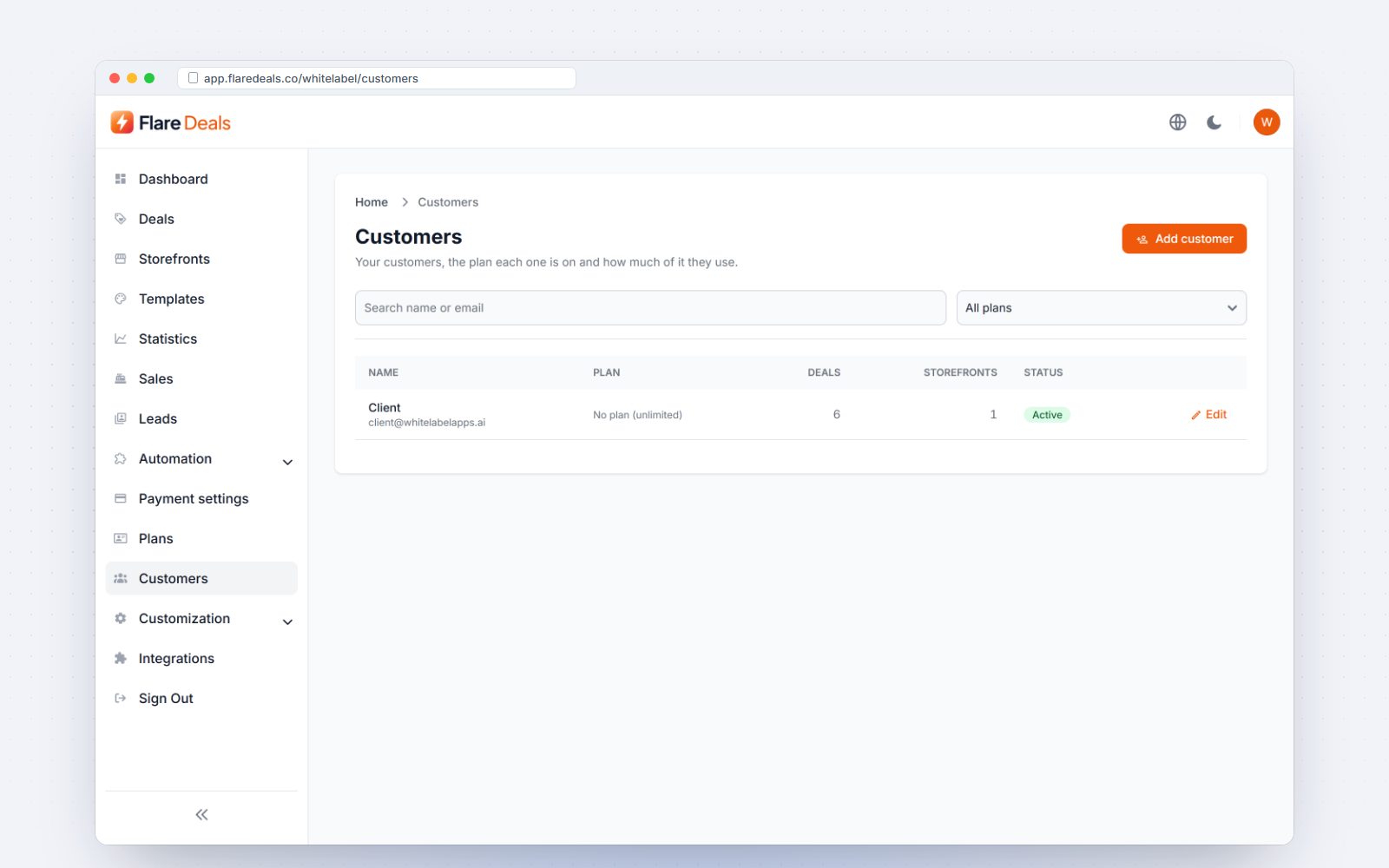 The customer list with usage per customer