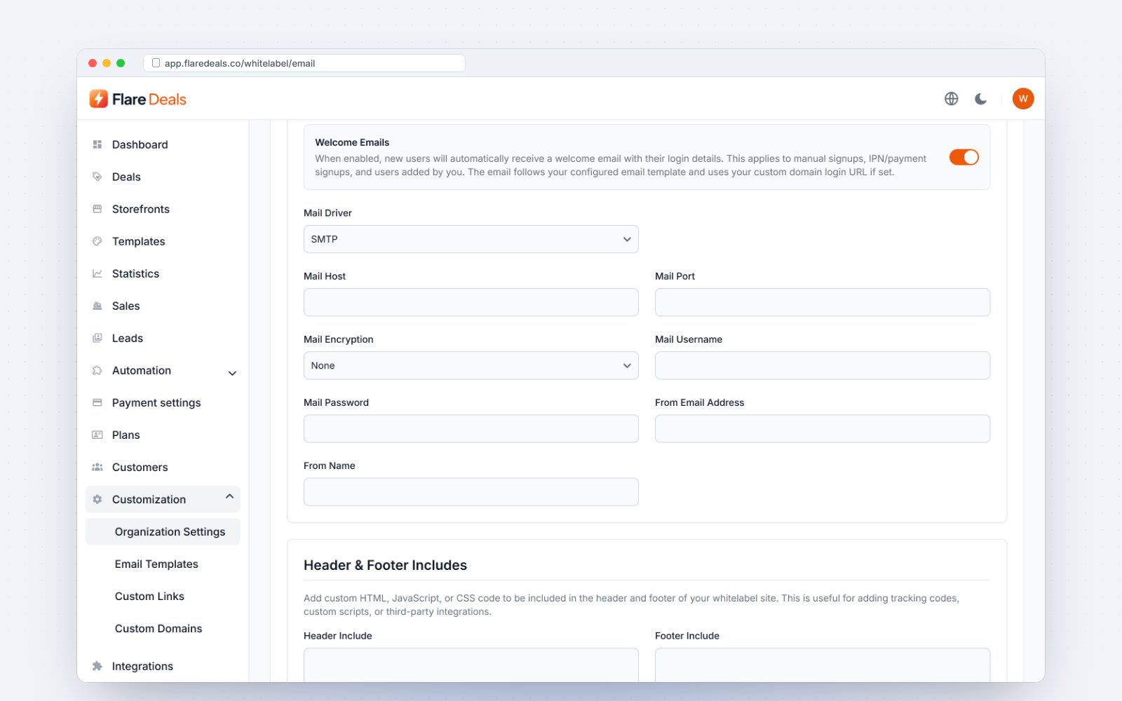 Mail driver settings
