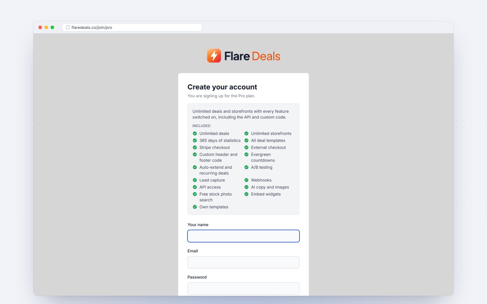 A branded plan signup page